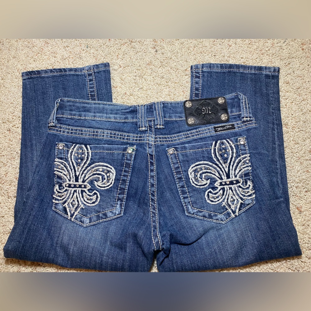 Miss Me Blue Fleur-de-Lis Boot Cut Jeans